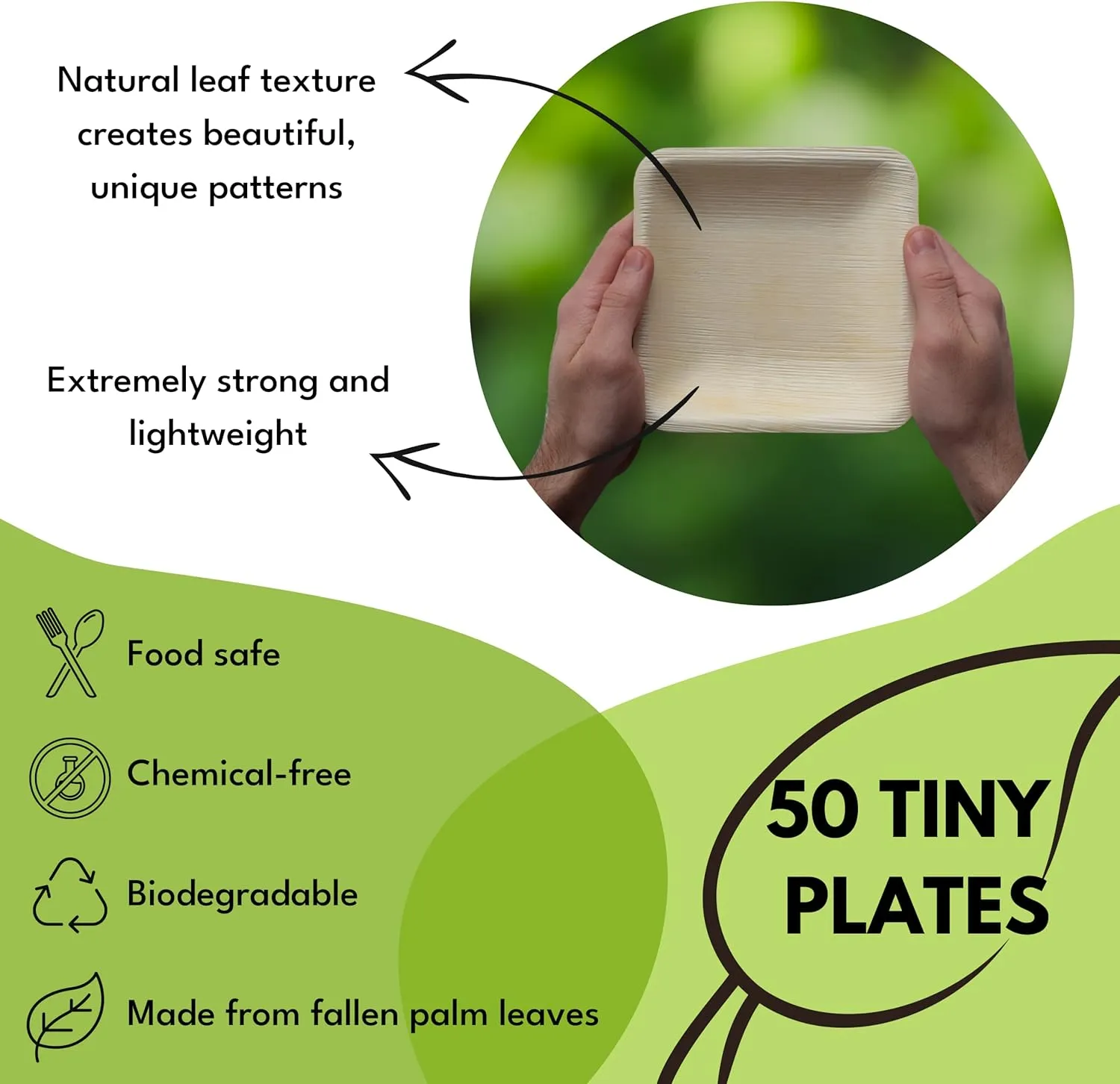 Small 6 Inch Square Bamboo Plates Disposable - 50 Pack - Biodegradable Palm Leaf Dessert Plates for Appetizers and Cocktail Party - Compostable and Eco-Friendly