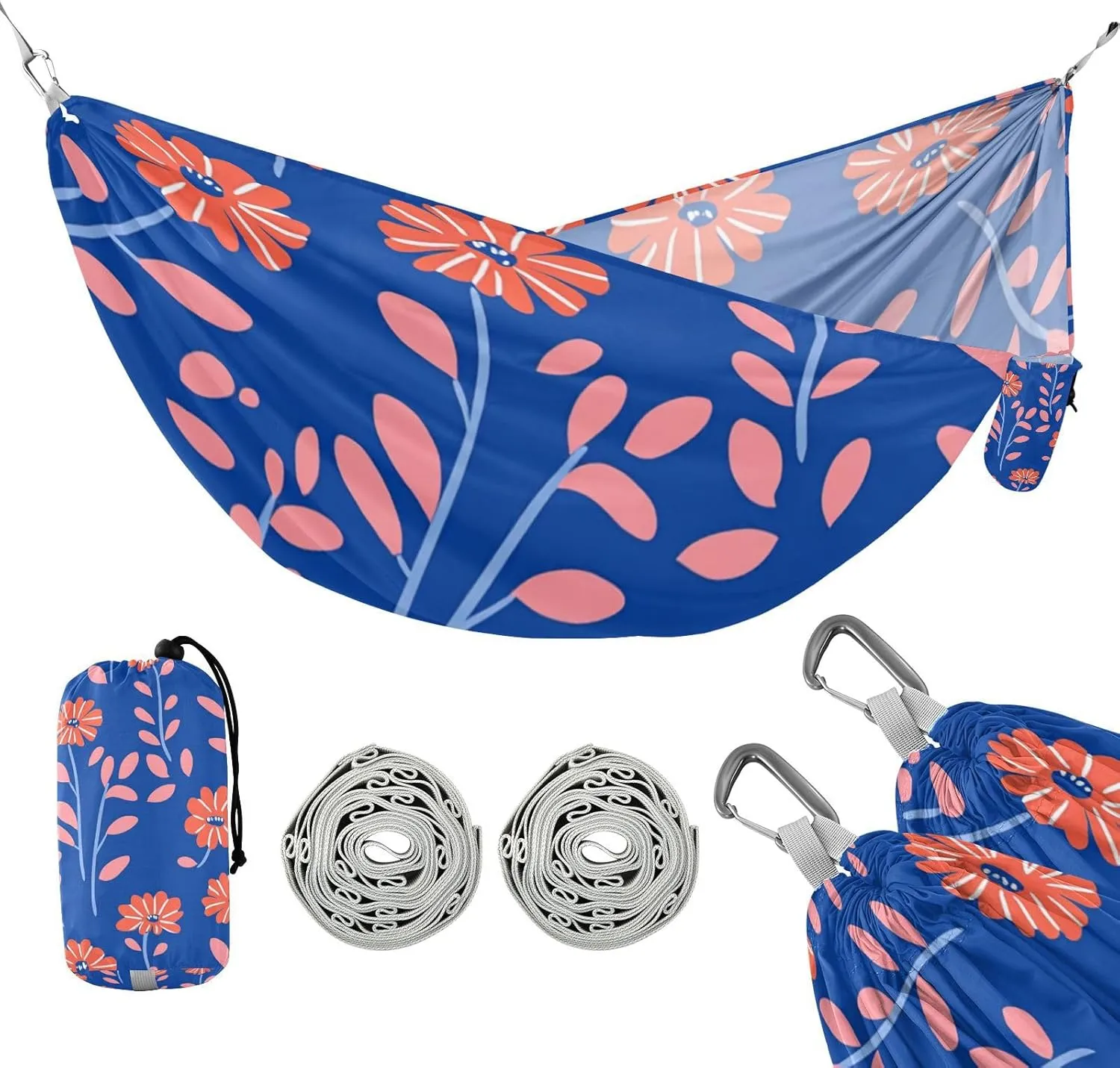 Small Coral Flowers Blue Background 330lb Capacity Outdoor Hammocks Hanging Hammock for Outside Camping Essentials hamaca para adultos