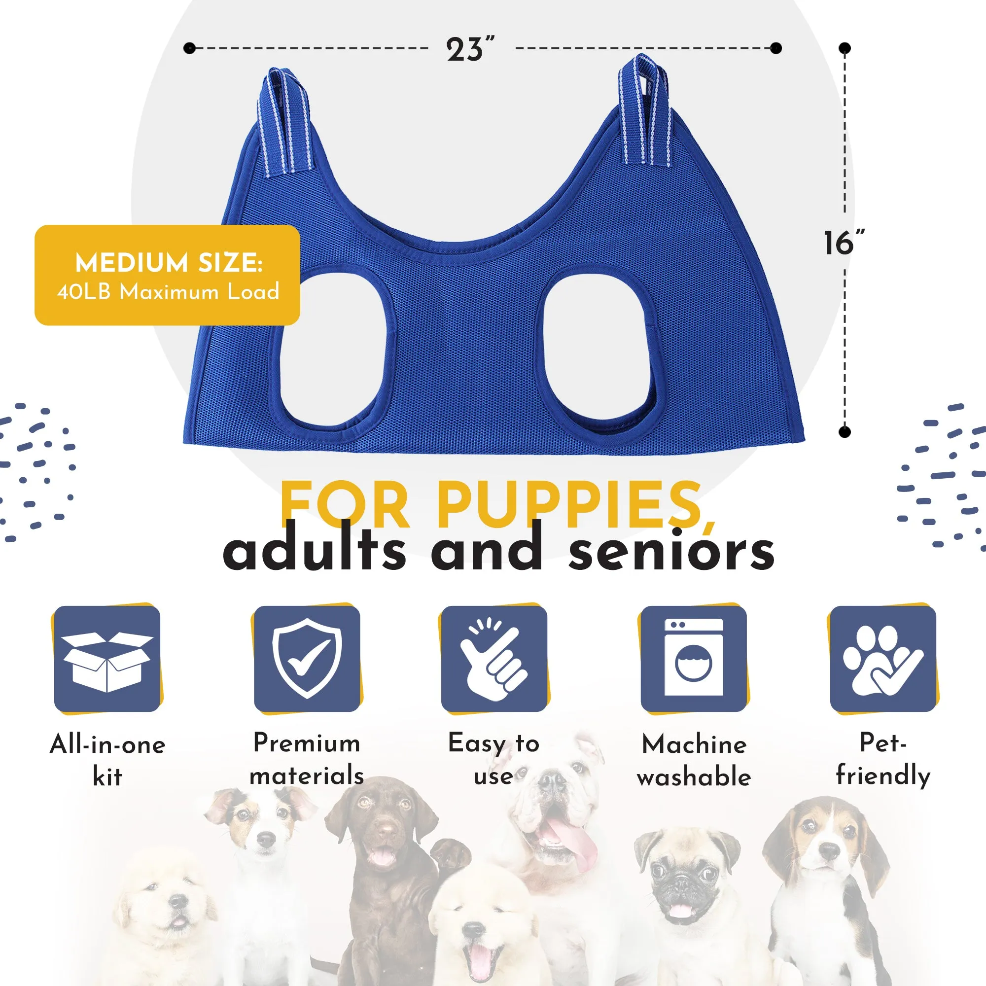Small Dog Grooming Hammock - Pet Hammock for Grooming and Trimming Nails - With Comb, Nail Trimmer, Nail File - Dog Grooming Harness Sling for Nail Clipping - Hanging Restraint Holder for Dogs or Cat