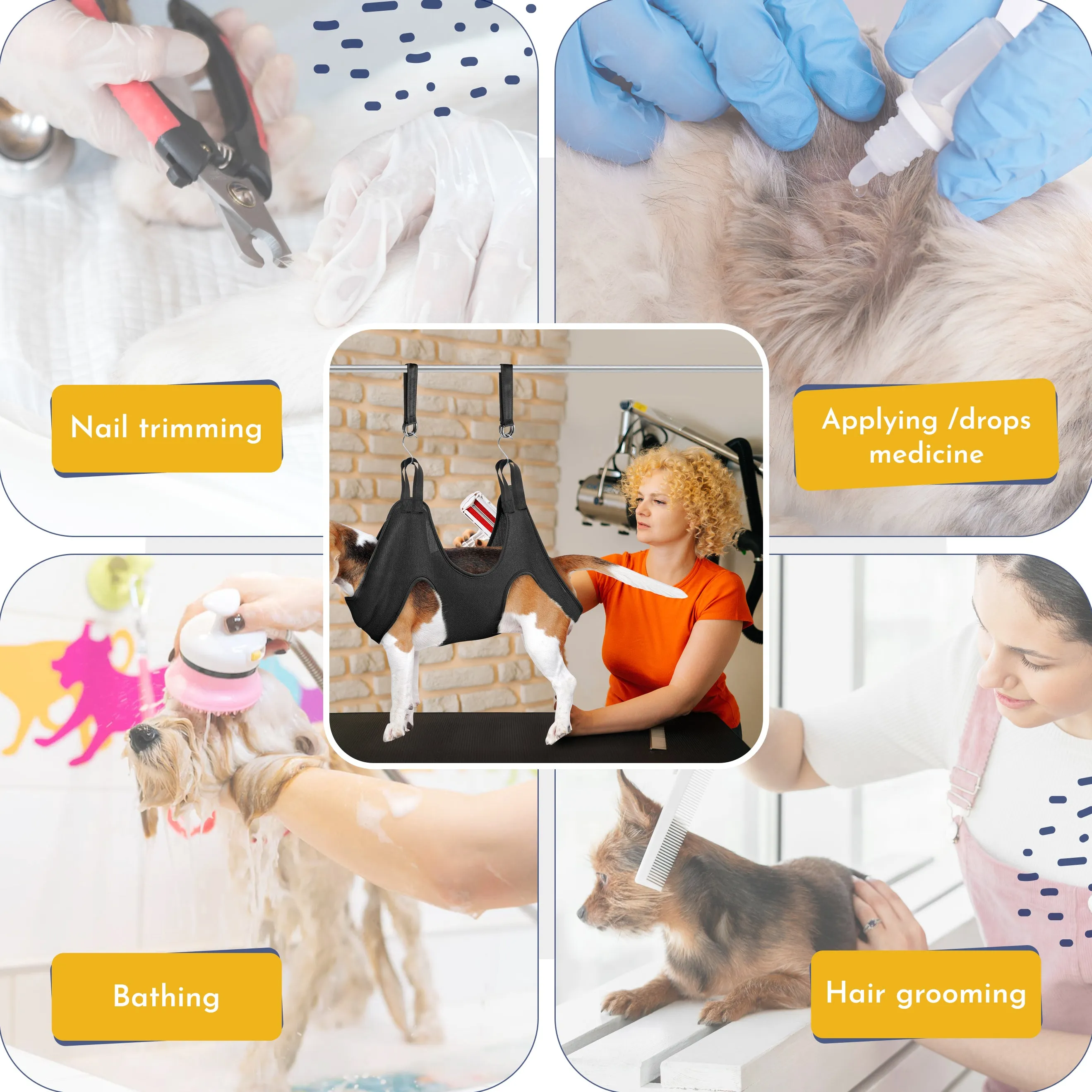 Small Dog Grooming Hammock - Pet Hammock for Grooming and Trimming Nails - With Comb, Nail Trimmer, Nail File - Dog Grooming Harness Sling for Nail Clipping - Hanging Restraint Holder for Dogs or Cat