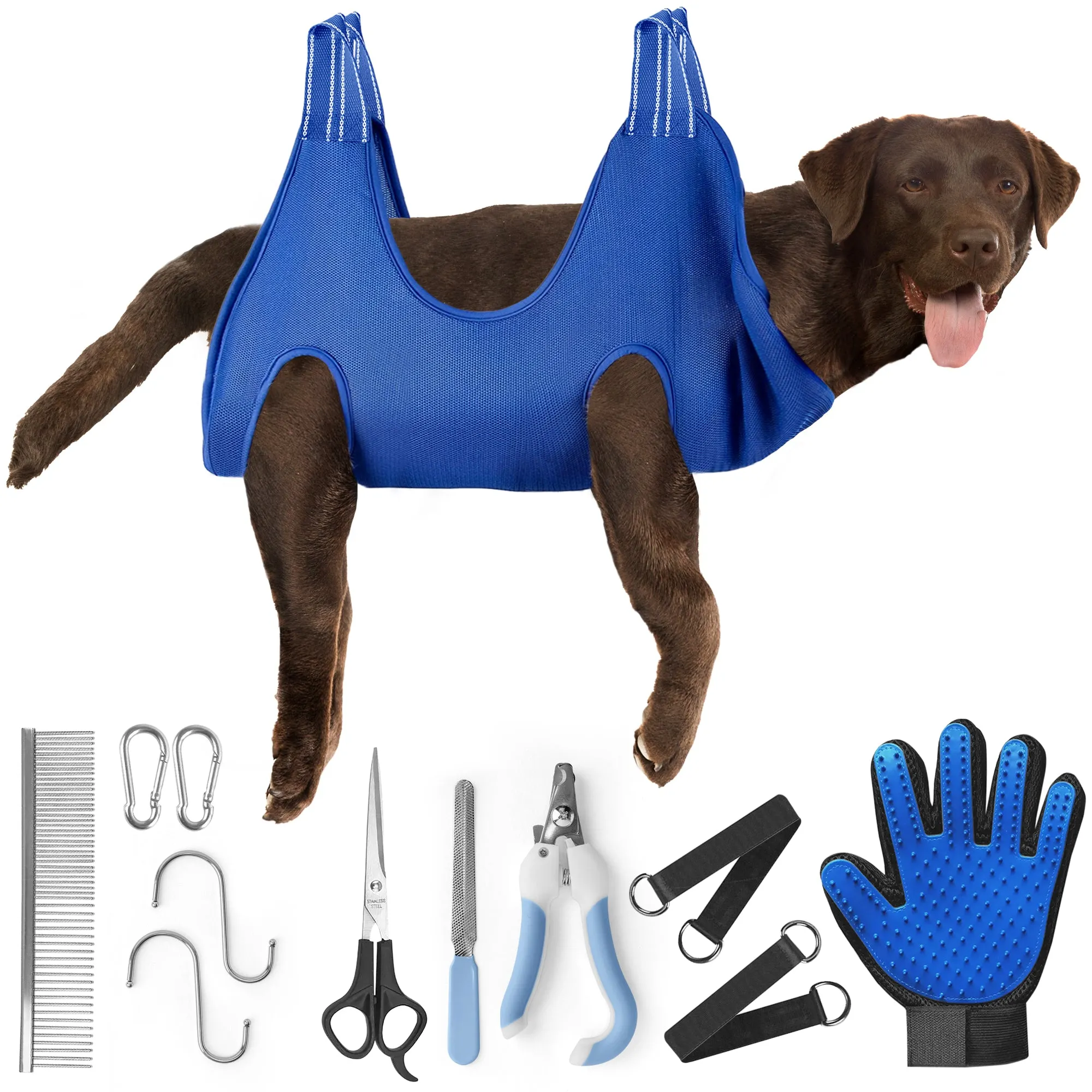 Small Dog Grooming Hammock - Pet Hammock for Grooming and Trimming Nails - With Comb, Nail Trimmer, Nail File - Dog Grooming Harness Sling for Nail Clipping - Hanging Restraint Holder for Dogs or Cat