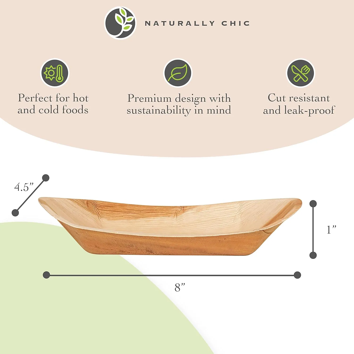 Small Palm Leaf Food Boats – Tiny 8 Inch Bamboo Boats for Food - Eco Friendly Wood Like Boat Tray - Disposable, Compostable Serving Platters for Charcuterie Boards, and Parties - 50pk
