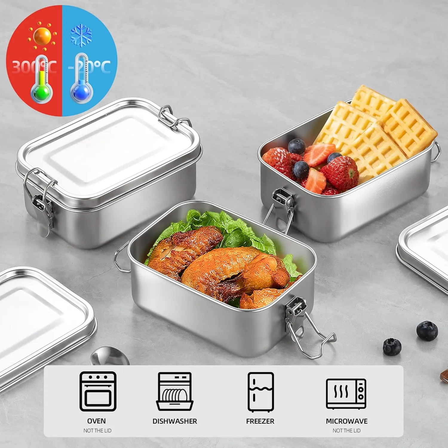 Small Stainless Steel Food Storage Containers Set | Reusable Metal Lunch Snack Boxes Food Prep Container with Lids Freezer & Dishwasher Safe | 550 ml | BPA-Free Plastic-Free