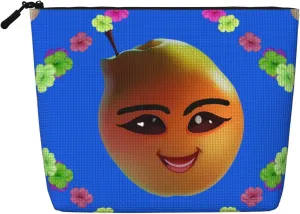 Smiley Yellow Pear Single Layer Imitation Linen Cosmetic Bag Convenient Waterproof Large Capacity Toiletry Bag Travel Accessories Women Girl Gift Beautician Storage Bag
