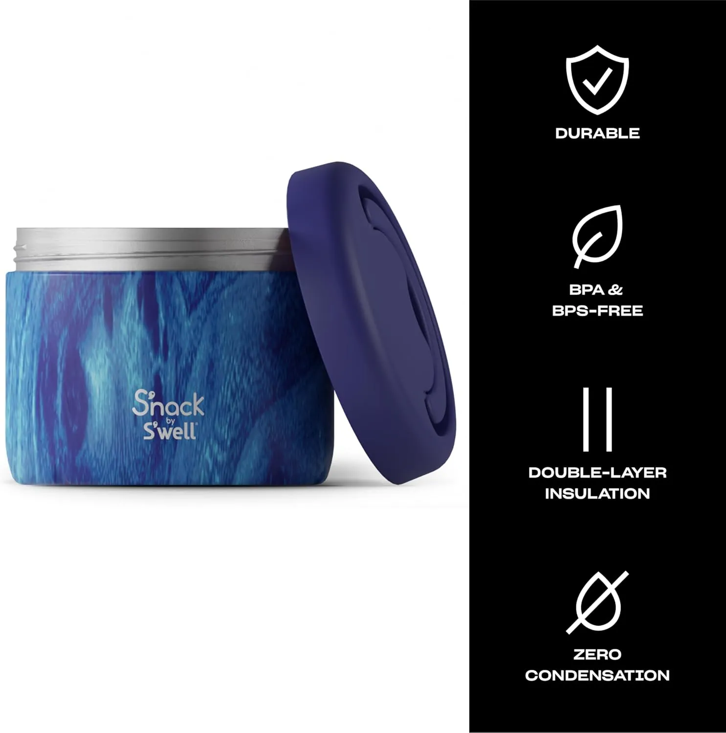 S'nack by S'well Stainless Steel Food Container, 24 Oz, Azure Forest, Double-Layered Insulated Bowls, BPA-Free