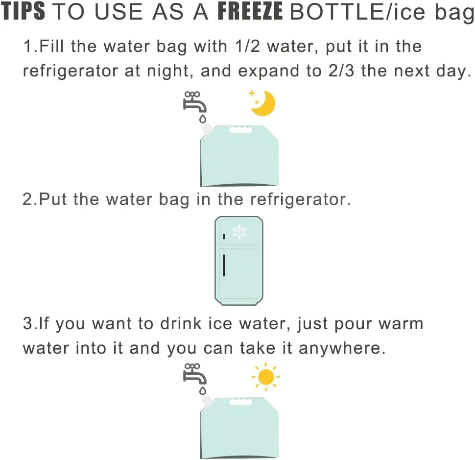 Soddeph Collapsible Water Container Bag, BPA Free Food Grade Clear Plastic Storage Jug for Sport Camping Riding Mountaineer,Freezable, Food Grade (8-pack-1.3 Gal)