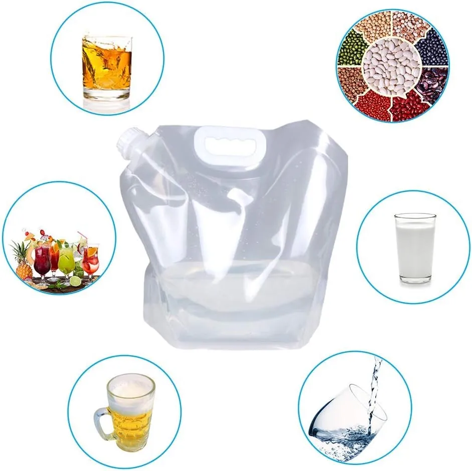Soddeph Collapsible Water Container Bag, BPA Free Food Grade Clear Plastic Storage Jug for Sport Camping Riding Mountaineer,Freezable, Food Grade (8-pack-1.3 Gal)