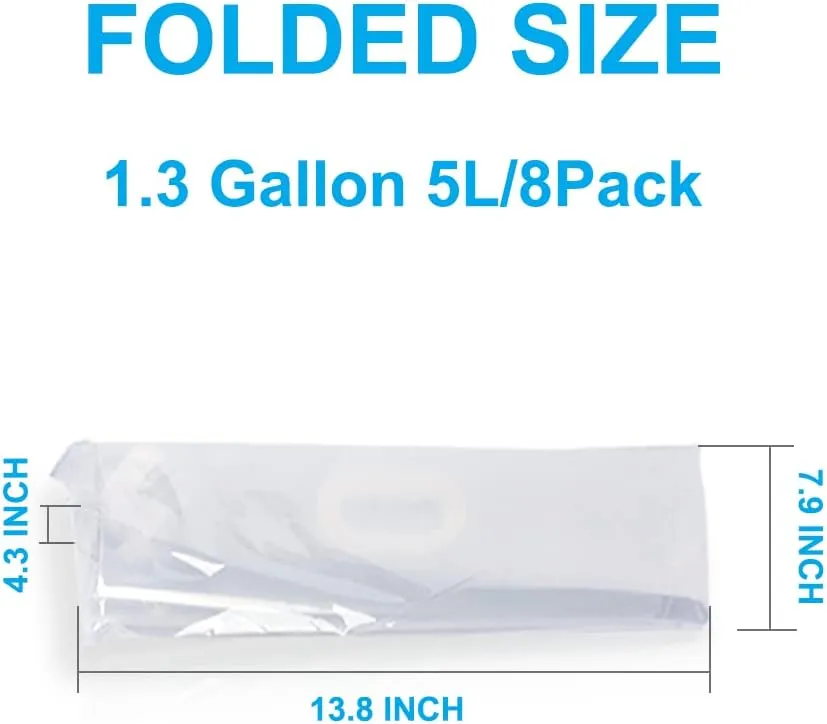 Soddeph Collapsible Water Container Bag, BPA Free Food Grade Clear Plastic Storage Jug for Sport Camping Riding Mountaineer,Freezable, Food Grade (8-pack-1.3 Gal)