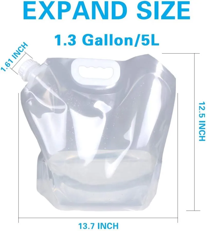 Soddeph Collapsible Water Container Bag, BPA Free Food Grade Clear Plastic Storage Jug for Sport Camping Riding Mountaineer,Freezable, Food Grade (8-pack-1.3 Gal)
