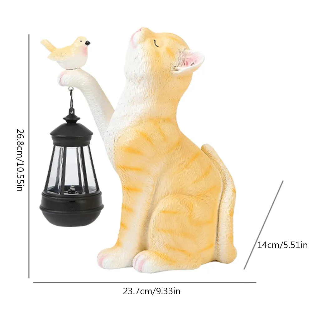 Solar Animal Lamp Solar Little Cat Lamp Resin Mini Statue Cat Outdoor Lantern Garden Ornament Light for Yard Balcony Pathway