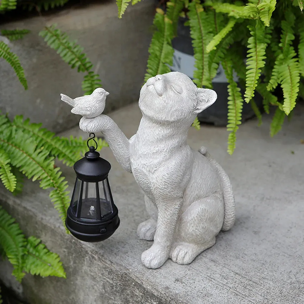 Solar Animal Lamp Solar Little Cat Lamp Resin Mini Statue Cat Outdoor Lantern Garden Ornament Light for Yard Balcony Pathway