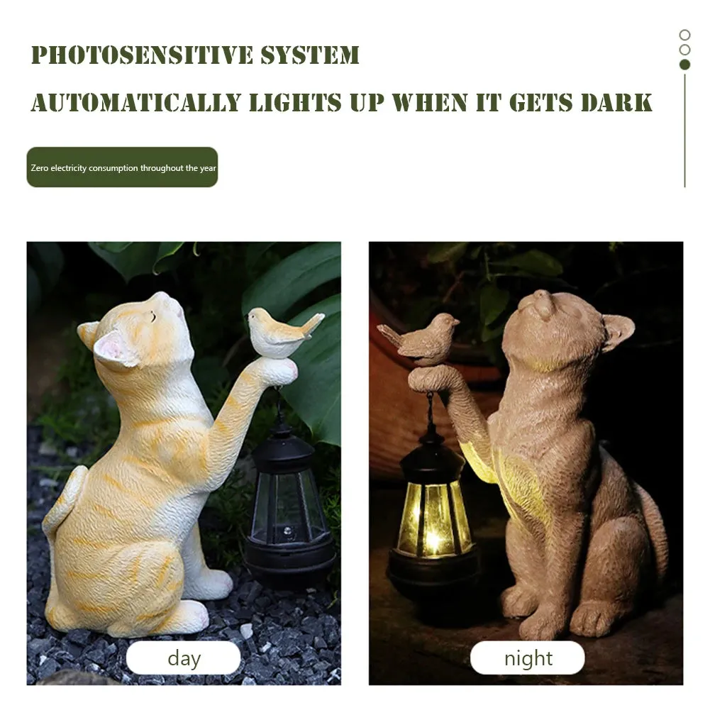 Solar Animal Lamp Solar Little Cat Lamp Resin Mini Statue Cat Outdoor Lantern Garden Ornament Light for Yard Balcony Pathway
