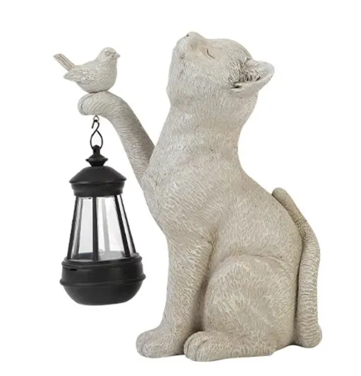 Solar Animal Lamp Solar Little Cat Lamp Resin Mini Statue Cat Outdoor Lantern Garden Ornament Light for Yard Balcony Pathway