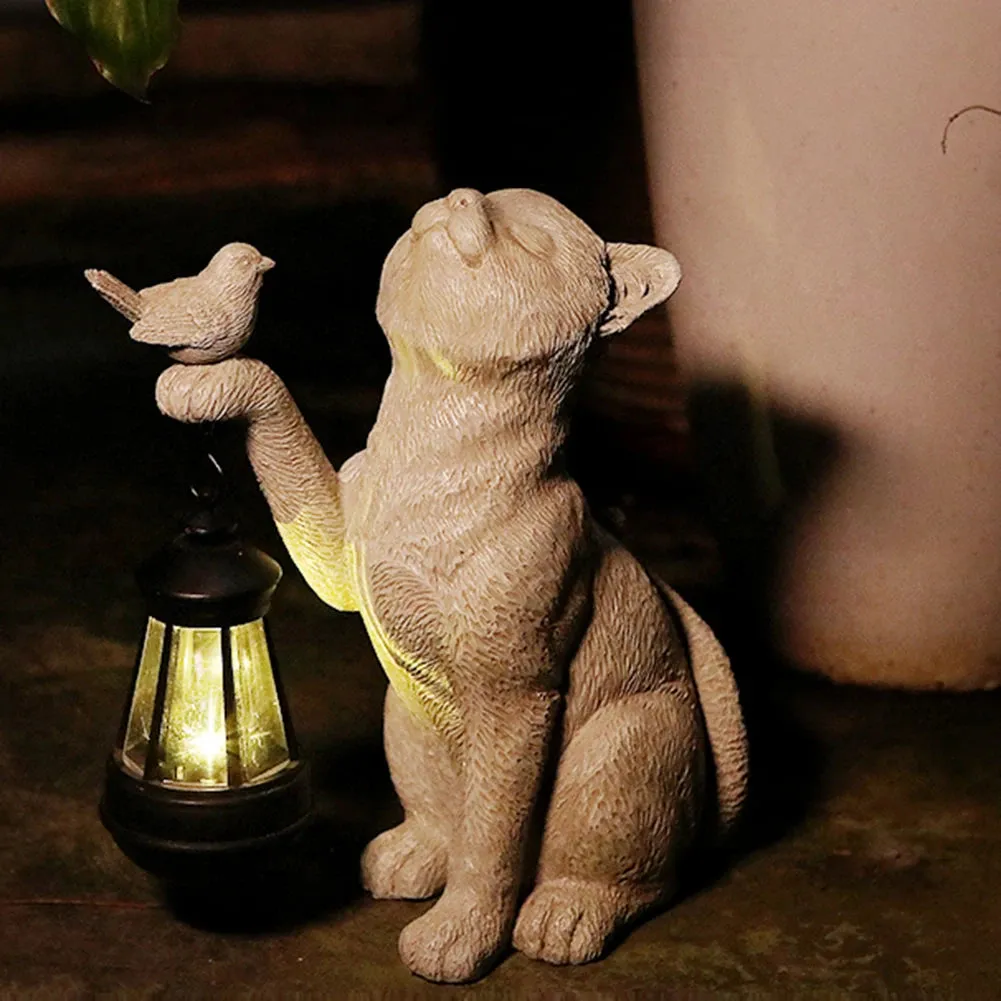 Solar Animal Lamp Solar Little Cat Lamp Resin Mini Statue Cat Outdoor Lantern Garden Ornament Light for Yard Balcony Pathway