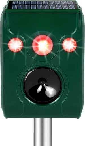 Solar Animal Repeller. Ultrasonic Animal Repellent. with Flashing LED Light and Alarm to expel Cats, Dogs, Squirrels, Deer, Raccoons, Skunks, Rabbits, Foxes, etc