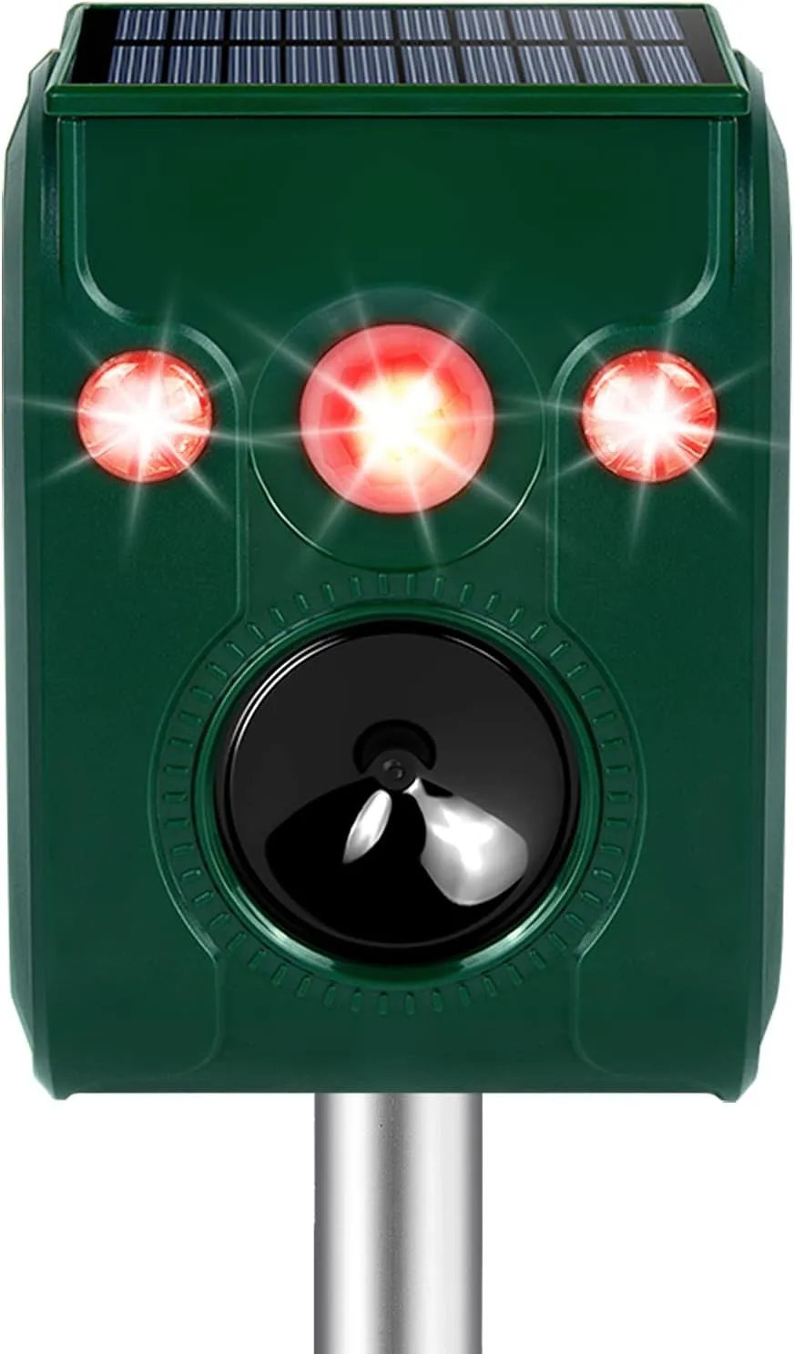 Solar Animal Repeller. Ultrasonic Animal Repellent. with Flashing LED Light and Alarm to expel Cats, Dogs, Squirrels, Deer, Raccoons, Skunks, Rabbits, Foxes, etc