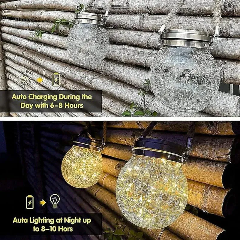 Solar-Powered Cracked Glass Hanging Lantern
