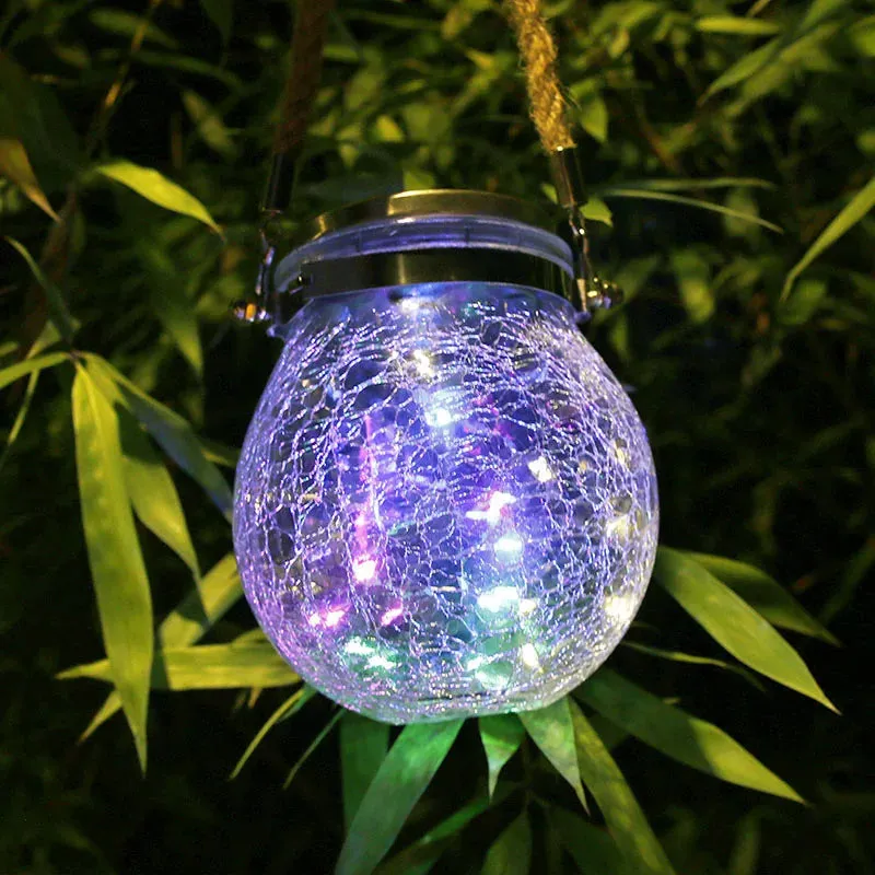 Solar-Powered Cracked Glass Hanging Lantern