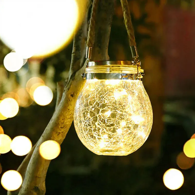 Solar-Powered Cracked Glass Hanging Lantern