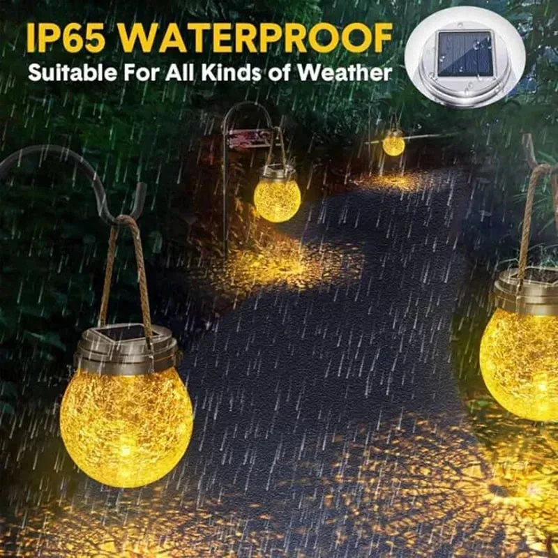 Solar-Powered Cracked Glass Hanging Lantern