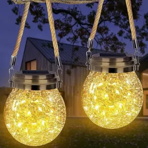 Solar-Powered Cracked Glass Hanging Lantern