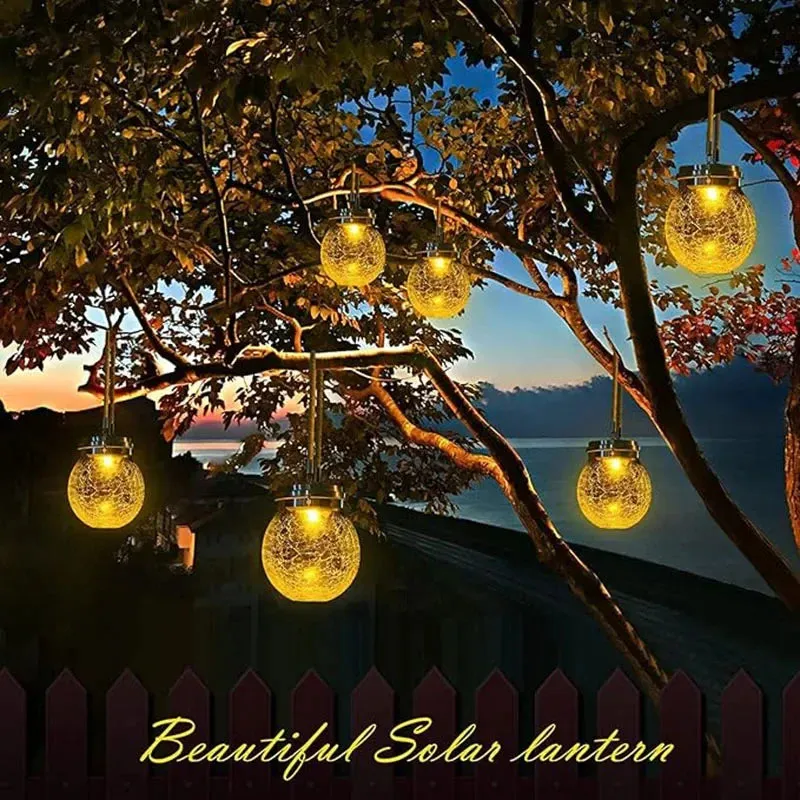 Solar-Powered Cracked Glass Hanging Lantern