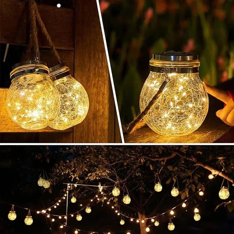 Solar-Powered Cracked Glass Hanging Lantern