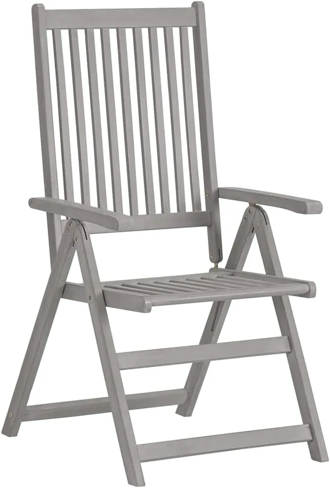 Solid Acacia Wood Patio Reclining Chairs Set with Cream Cushions - 5-Position Adjustable Outdoor Lounge Chairs, Gray Wash Wooden Furniture for Backyard Poolside Deck Garden