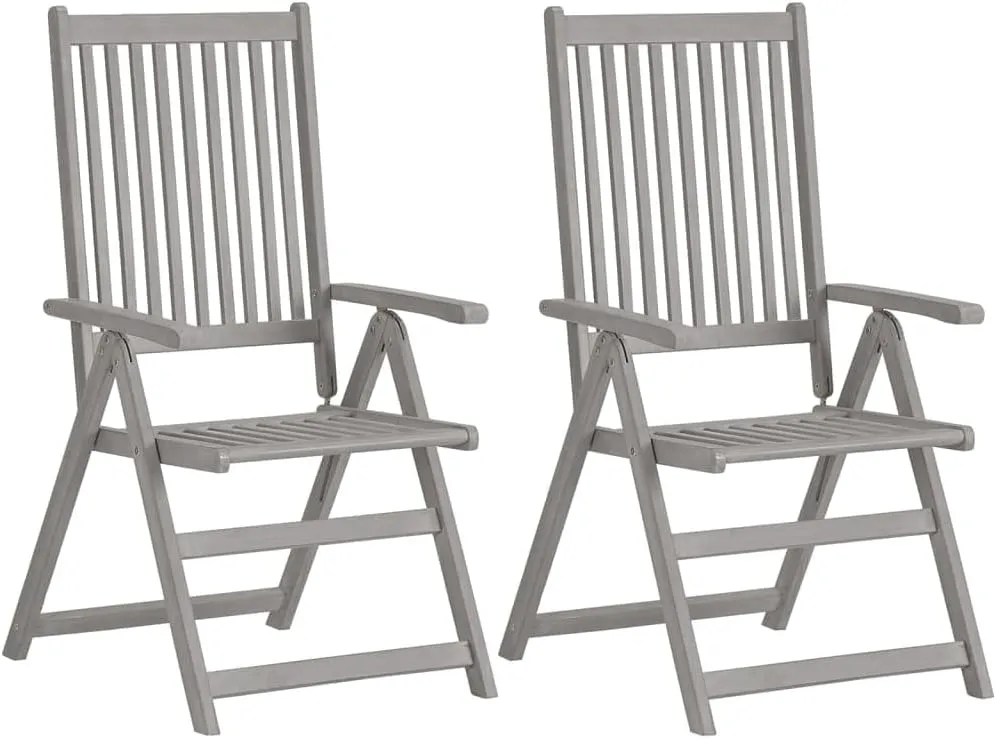 Solid Acacia Wood Patio Reclining Chairs Set with Cream Cushions - 5-Position Adjustable Outdoor Lounge Chairs, Gray Wash Wooden Furniture for Backyard Poolside Deck Garden