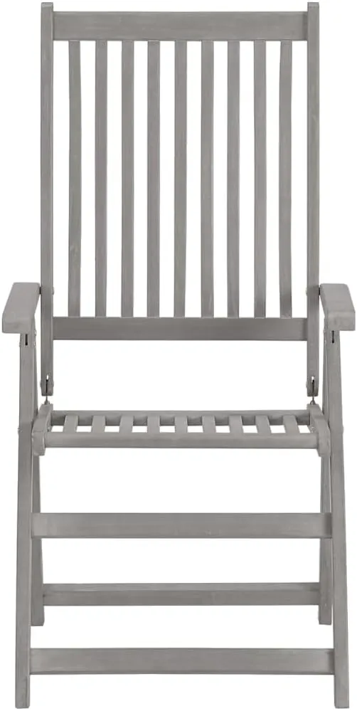 Solid Acacia Wood Patio Reclining Chairs Set with Cream Cushions - 5-Position Adjustable Outdoor Lounge Chairs, Gray Wash Wooden Furniture for Backyard Poolside Deck Garden