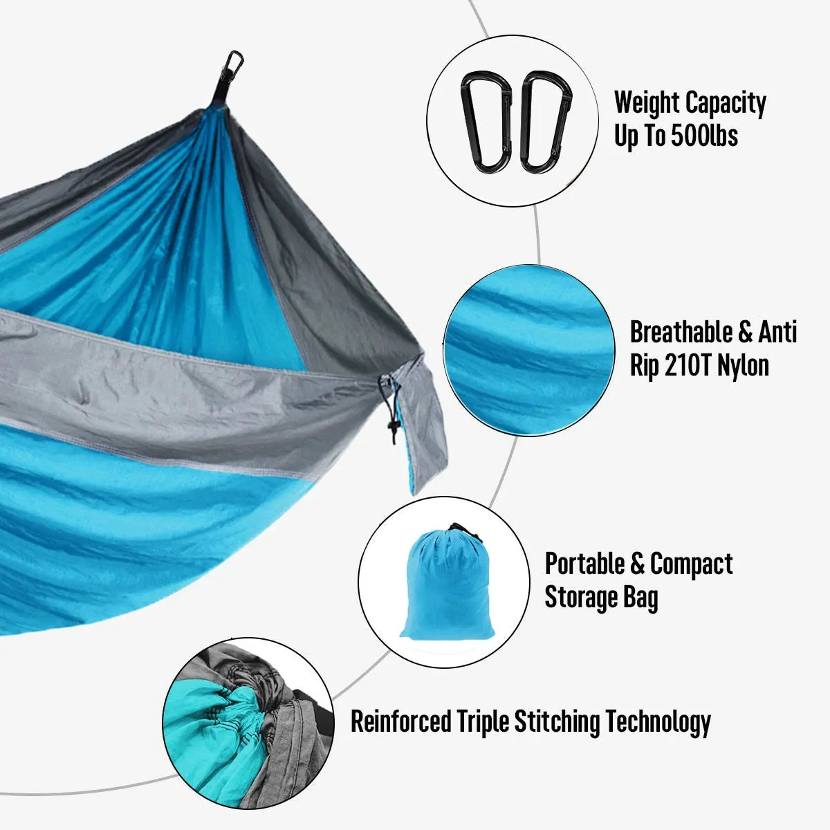 Solid Color Parachute Hammock with Straps