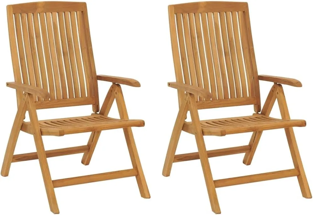 Solid Teak Wood Reclining Patio Chairs with Cushions 2-Piece Set, Foldable Outdoor Lounge Chairs Adjustable Backrest for Poolside, Garden, Backyard Furniture