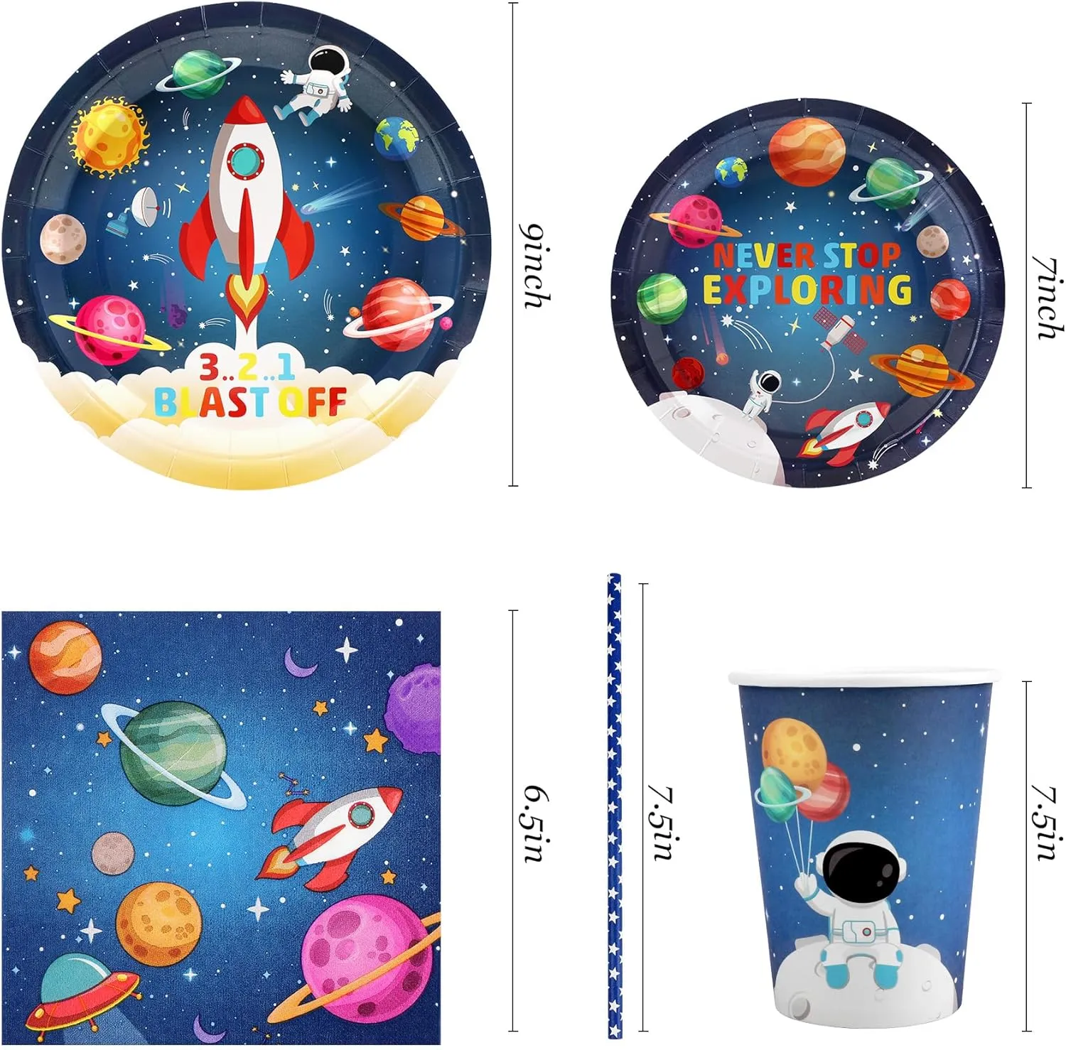 Space Birthday Party Supplies Decorations, Outer Space Theme Paper Plates and Napkins Set for 24 Guests, 120 Pcs Disposable Galaxy Party Dessert Dinnerware