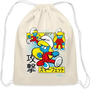 Spreadshirt The Smurfs Japanese Action Smurfette - Dynamic Poses Design Cotton Drawstring Bag, One Size, natural