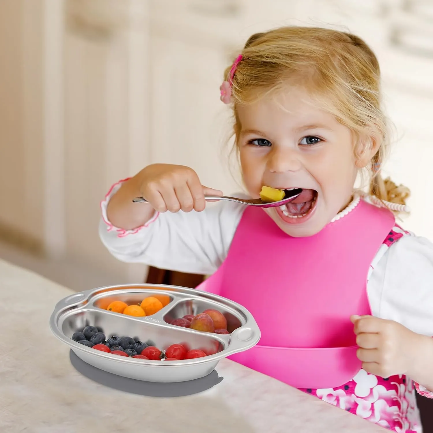 Stainless Steel Baby Suction Plates: Divided Plates for Babies and Toddlers, Made of 100% Food-Grade Materials Ideal for Baby-Led Weaning BPA-Free Toddler Feeding Dishwasher Safe Gray