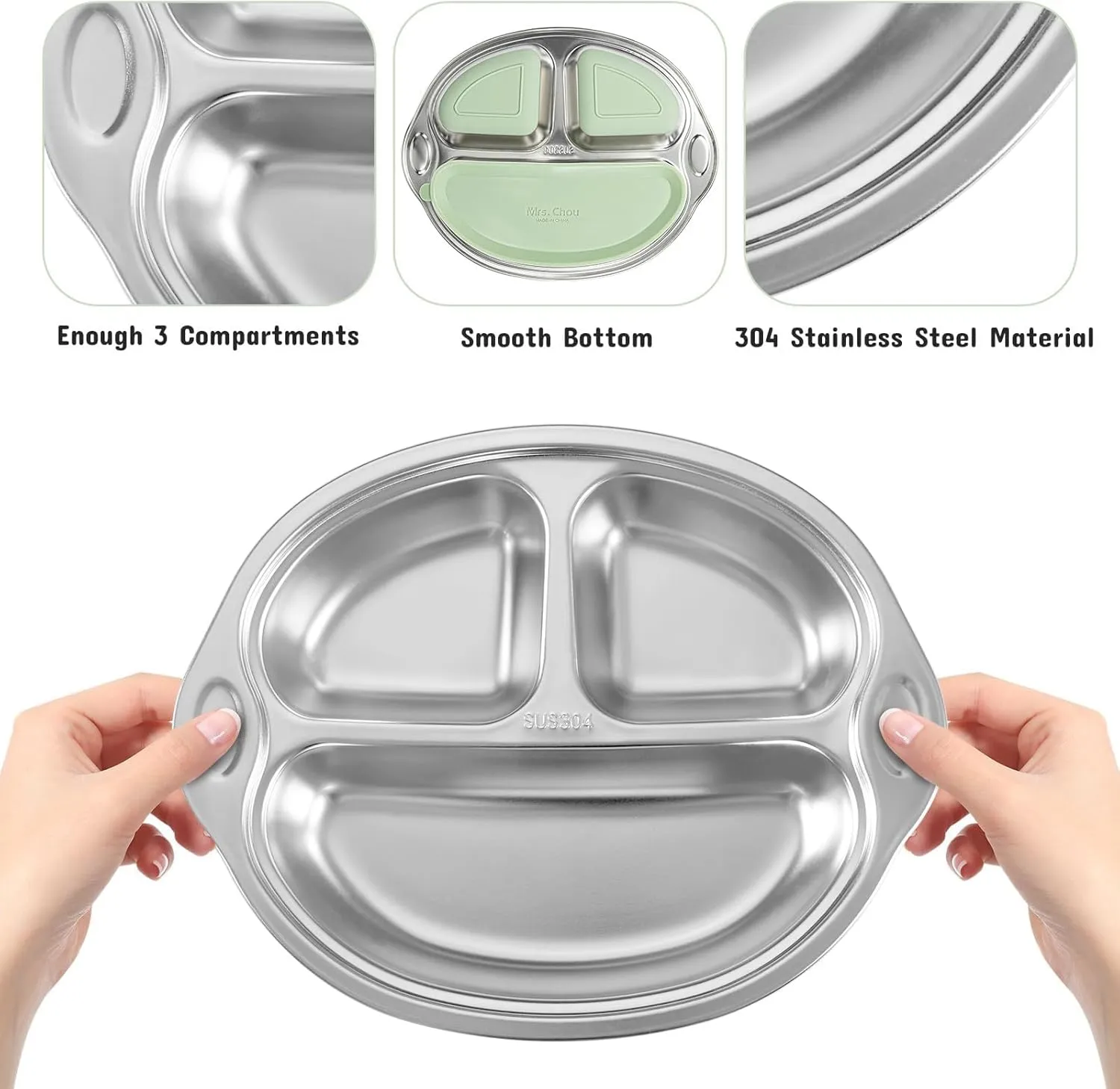 Stainless Steel Baby Suction Plates: Divided Plates for Babies and Toddlers, Made of 100% Food-Grade Materials Ideal for Baby-Led Weaning BPA-Free Toddler Feeding Dishwasher Safe Green
