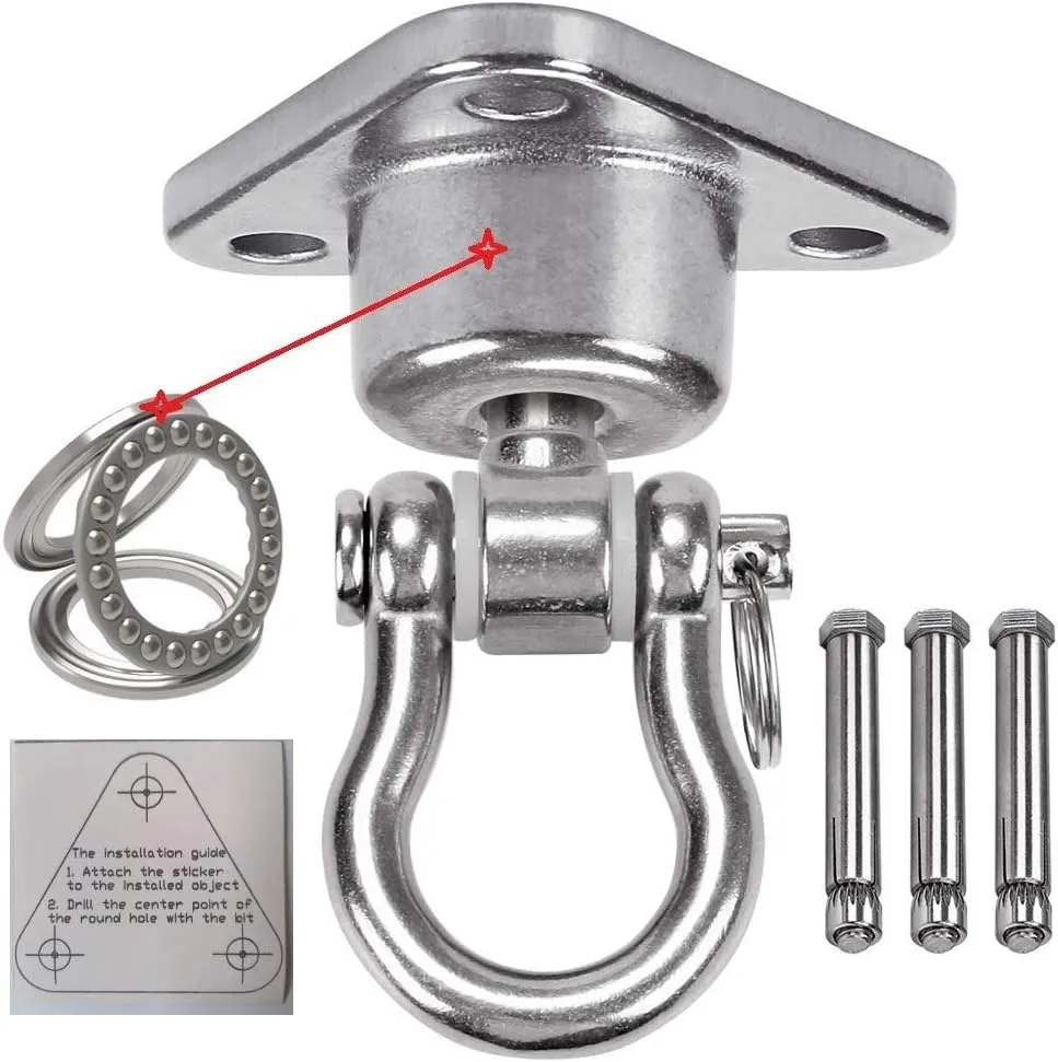Stainless Steel Hanger with Smooth Swing Bearings, Heavy Duty 180° 360° Swivel Swing Hook, 1500 lb Capacity Playground Yoga Hammock Chair Rope, sandbag Porch Swing Bag Sleeve