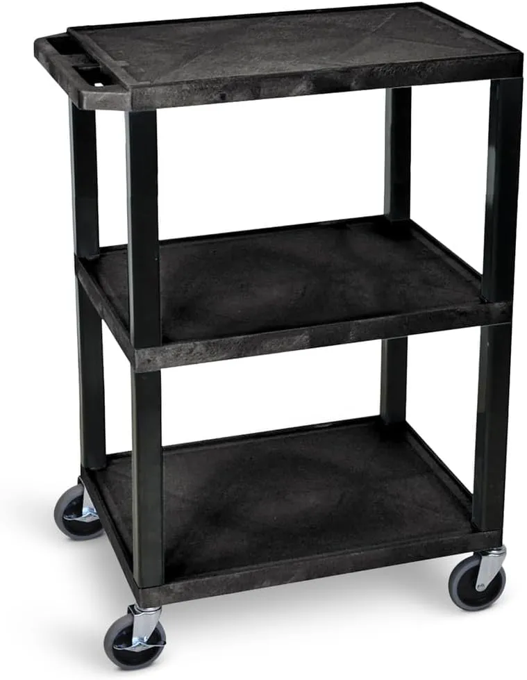 Stand Steady Tubstr Compact 3 Shelf Utility Cart | Made in USA | Easy-Load Flat Shelves Hold Up to 300 lbs | Space-Saving Storage Cart & Rolling Tool Cart for School, Office, Garage (24 x 18in/Black)