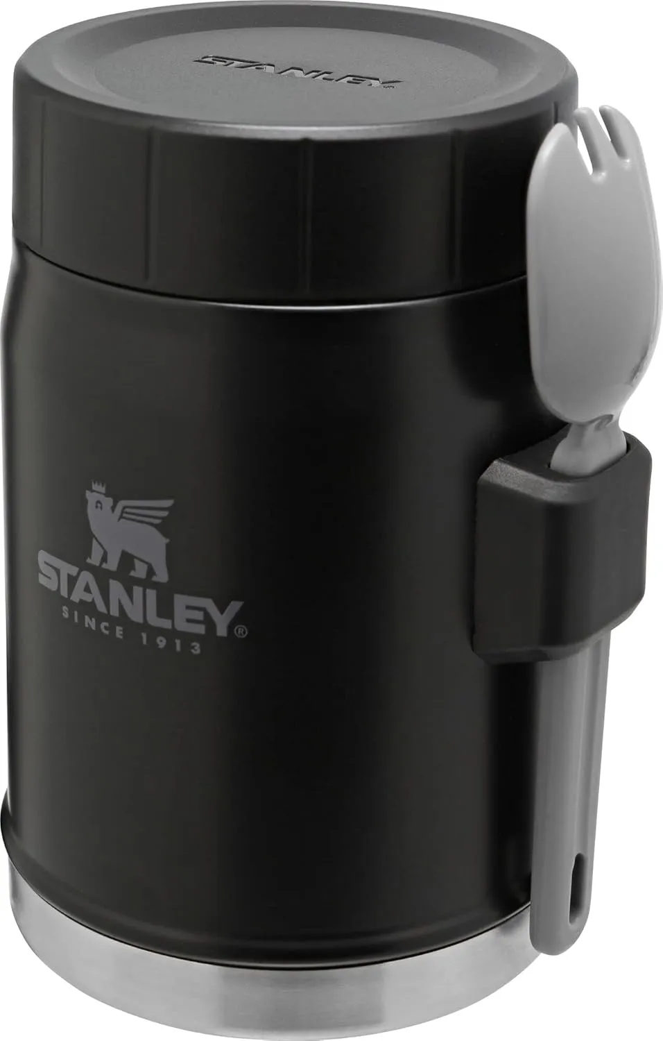 Stanley Classic Food Jar and Spork 14 oz | Vacuum Insulated Thermos Food Container | Wide Mouth Screw On Lid | Packable for Travel | Stainless Steel with Leakproof Lid | BPA-Free | Matte Black