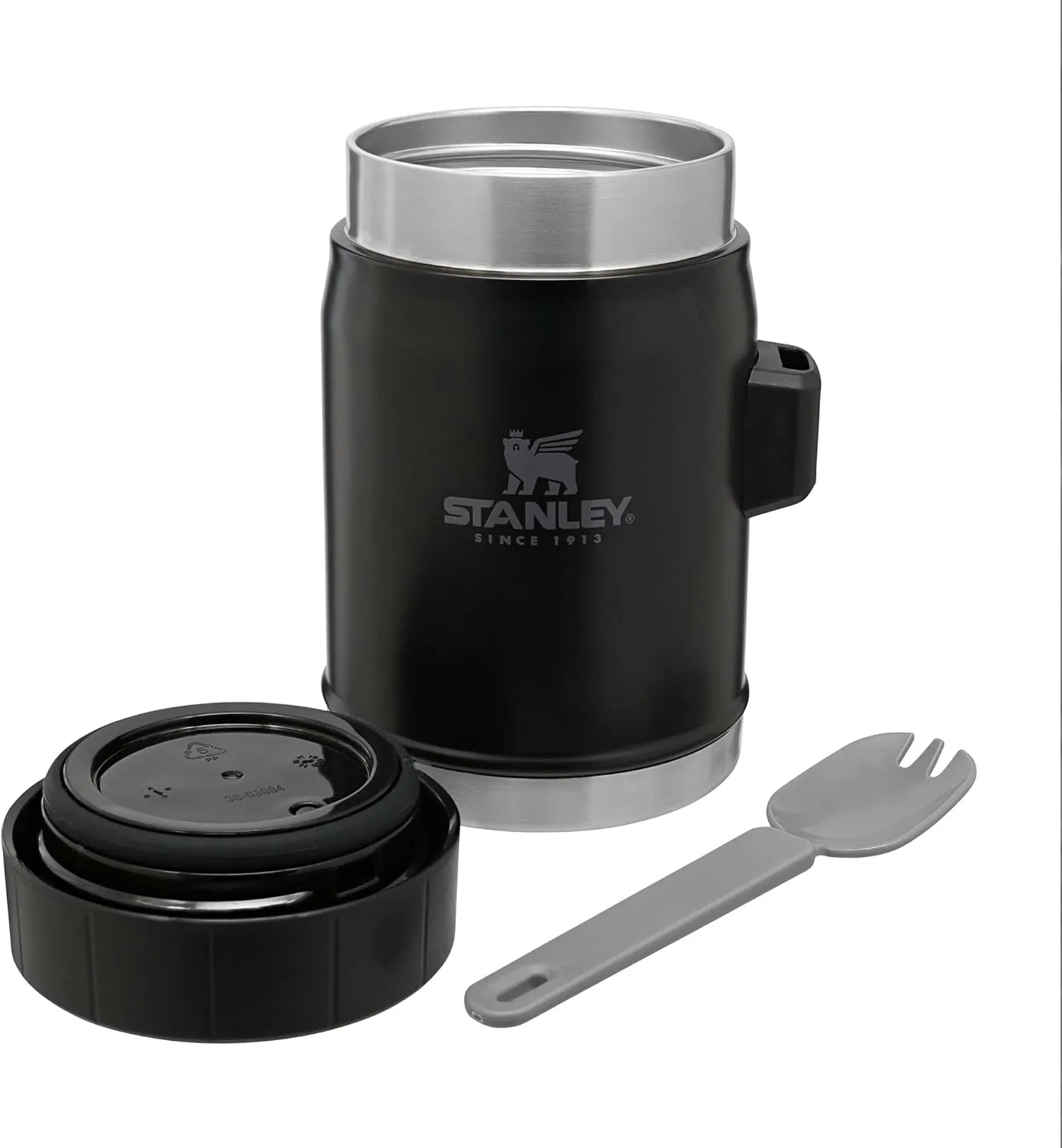 Stanley Classic Food Jar and Spork 14 oz | Vacuum Insulated Thermos Food Container | Wide Mouth Screw On Lid | Packable for Travel | Stainless Steel with Leakproof Lid | BPA-Free | Matte Black