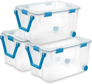 Sterilite 3-Pack Gasket Box, Weather-Resistant Storage Bins with Latching Lids, 120 Quart - Heavy-Duty Organizing Containers for Closet, Bathroom, and Office