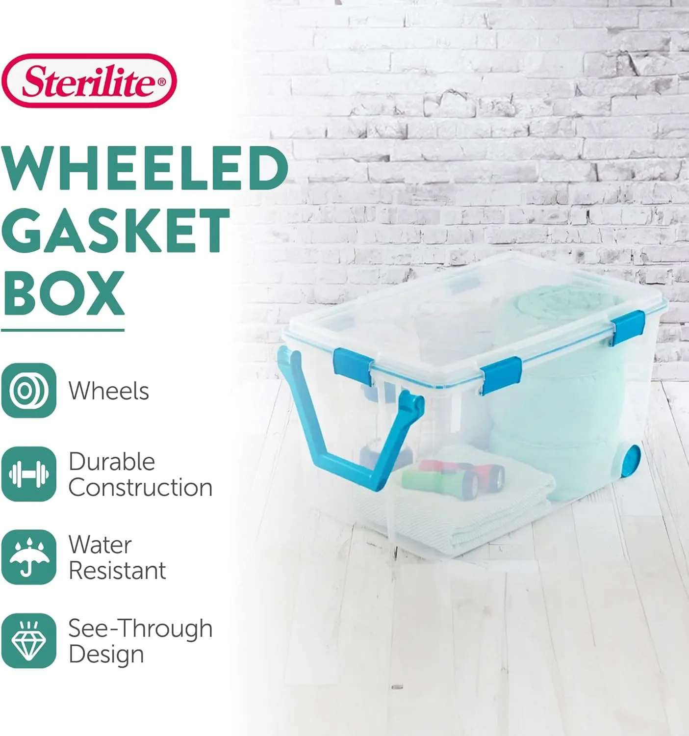 Sterilite 3-Pack Gasket Box, Weather-Resistant Storage Bins with Latching Lids, 120 Quart - Heavy-Duty Organizing Containers for Closet, Bathroom, and Office