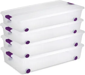 Sterilite 4-Pack ClearView Latch Box, Wheeled Underbed Organizer Bins for Home, 60 Quart