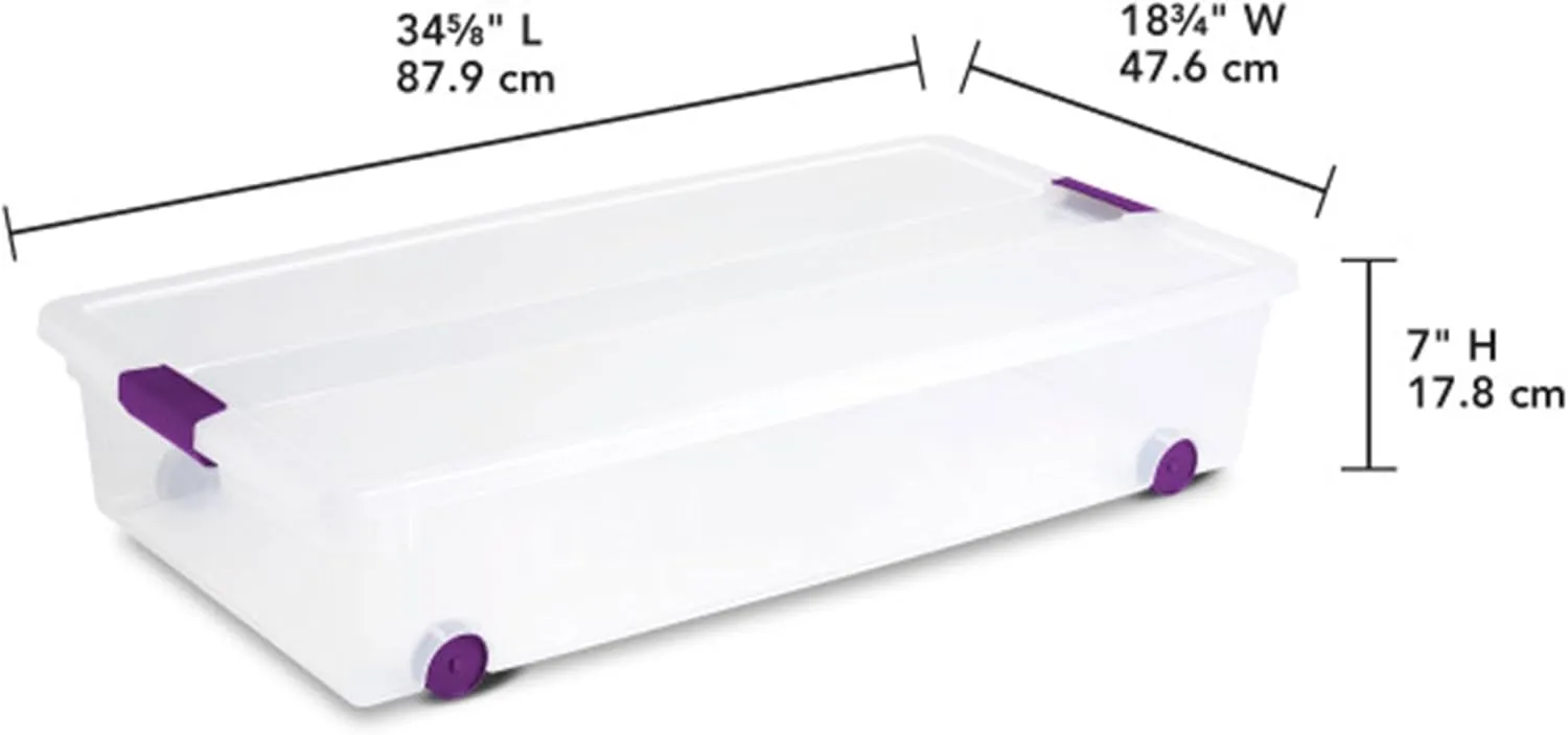 Sterilite 4-Pack ClearView Latch Box, Wheeled Underbed Organizer Bins for Home, 60 Quart