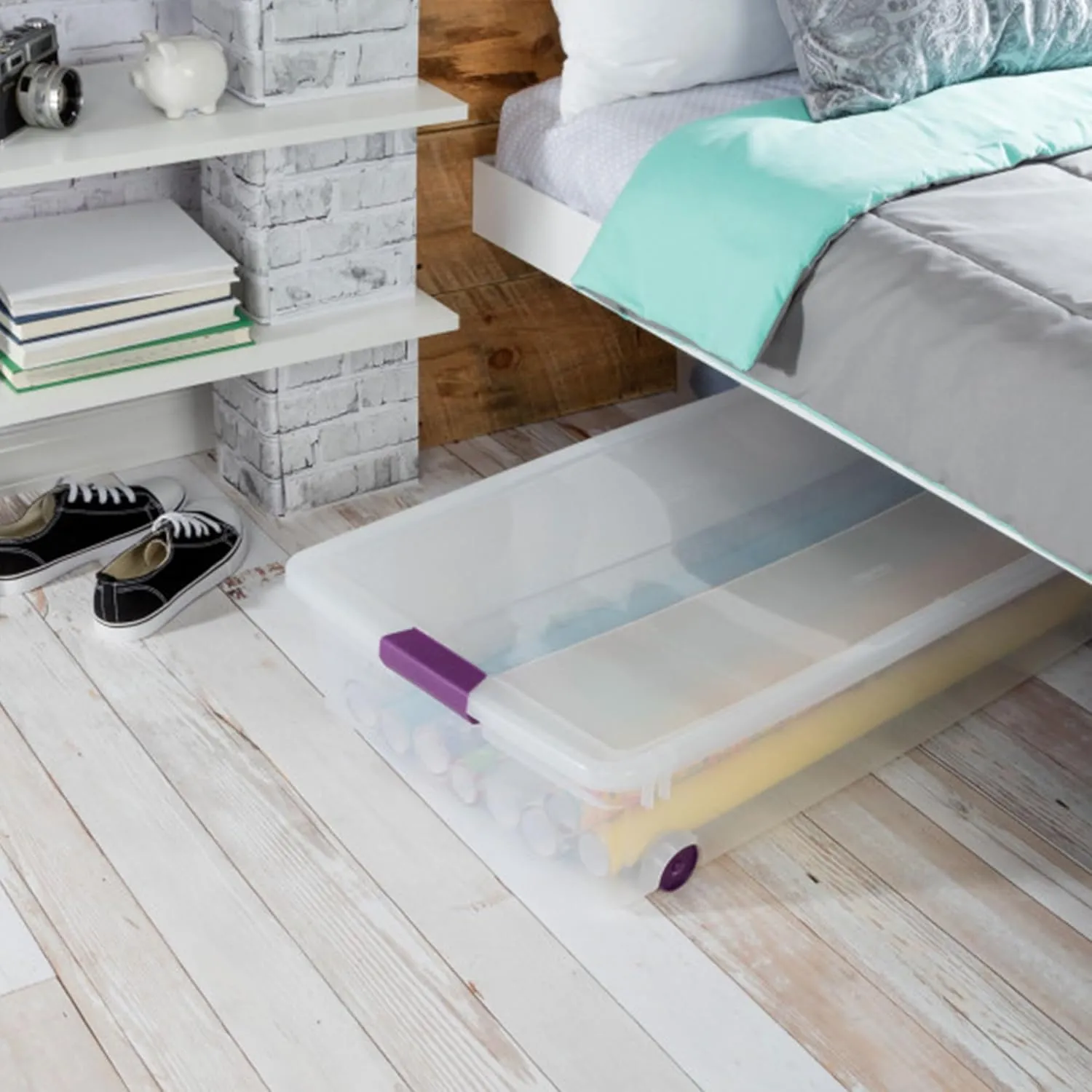 Sterilite 4-Pack ClearView Latch Box, Wheeled Underbed Organizer Bins for Home, 60 Quart