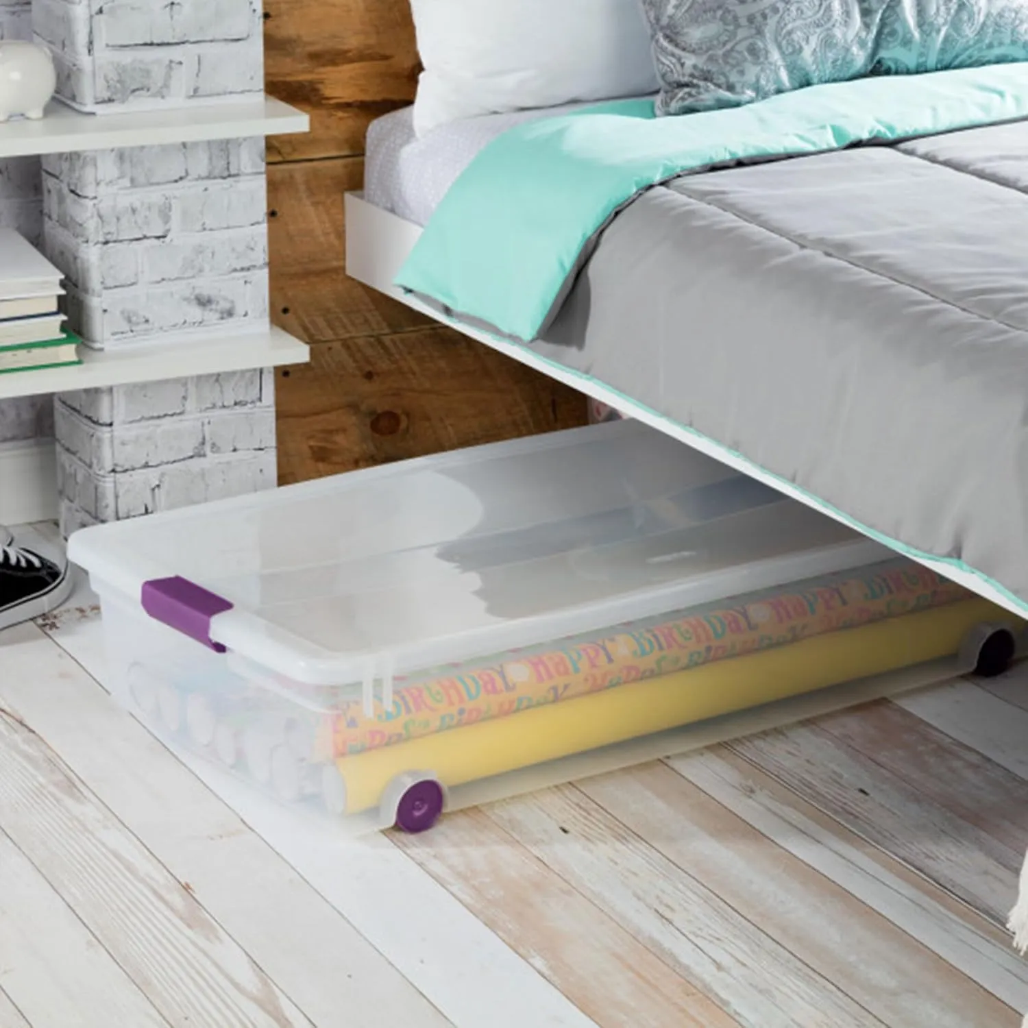 Sterilite 4-Pack ClearView Latch Box, Wheeled Underbed Organizer Bins for Home, 60 Quart