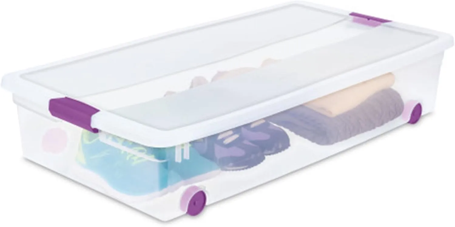 Sterilite 4-Pack ClearView Latch Box, Wheeled Underbed Organizer Bins for Home, 60 Quart