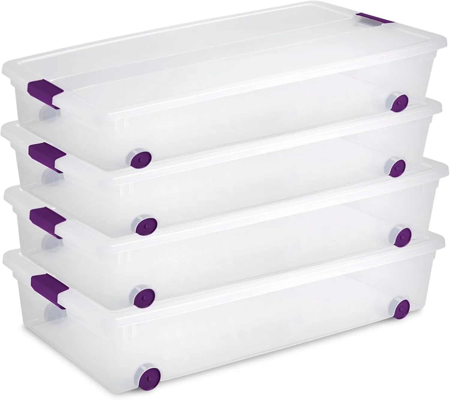 Sterilite 4-Pack ClearView Latch Box, Wheeled Underbed Organizer Bins for Home, 60 Quart