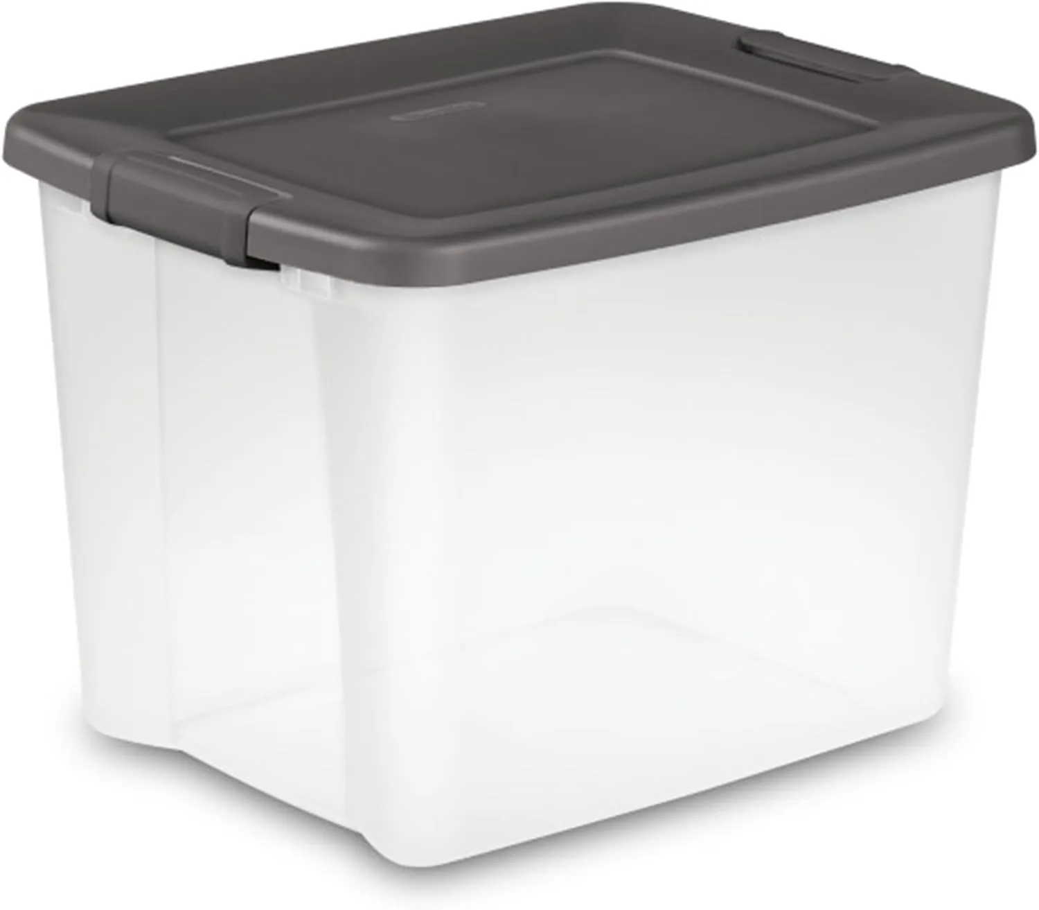 Sterilite 50 Qt ShelfTote, Stackable Storage Bin with Latching Lid, Plastic Container to Organize Closet Shelves, Clear Base and Gray Lid, 6-Pack