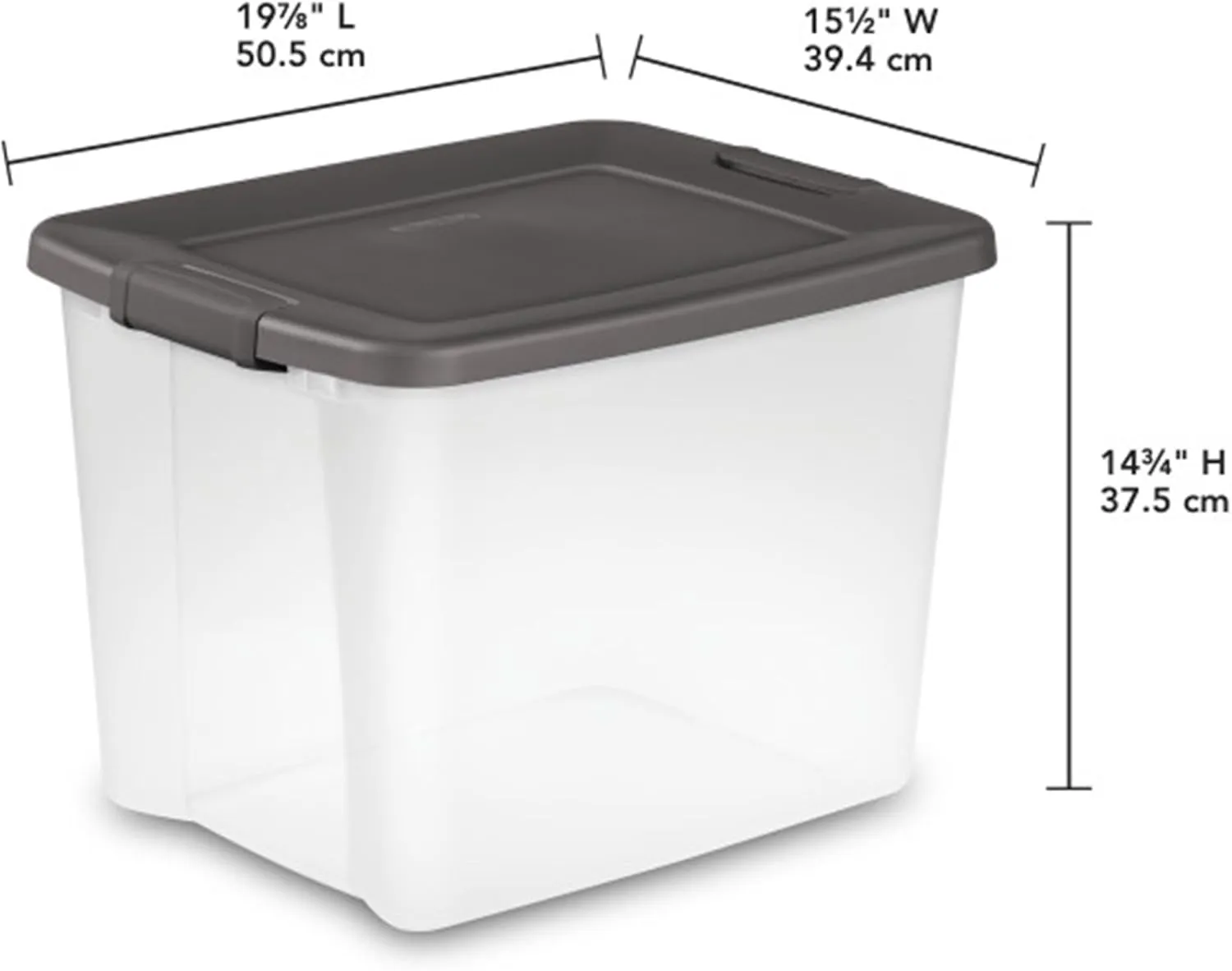 Sterilite 50 Qt ShelfTote, Stackable Storage Bin with Latching Lid, Plastic Container to Organize Closet Shelves, Clear Base and Gray Lid, 6-Pack